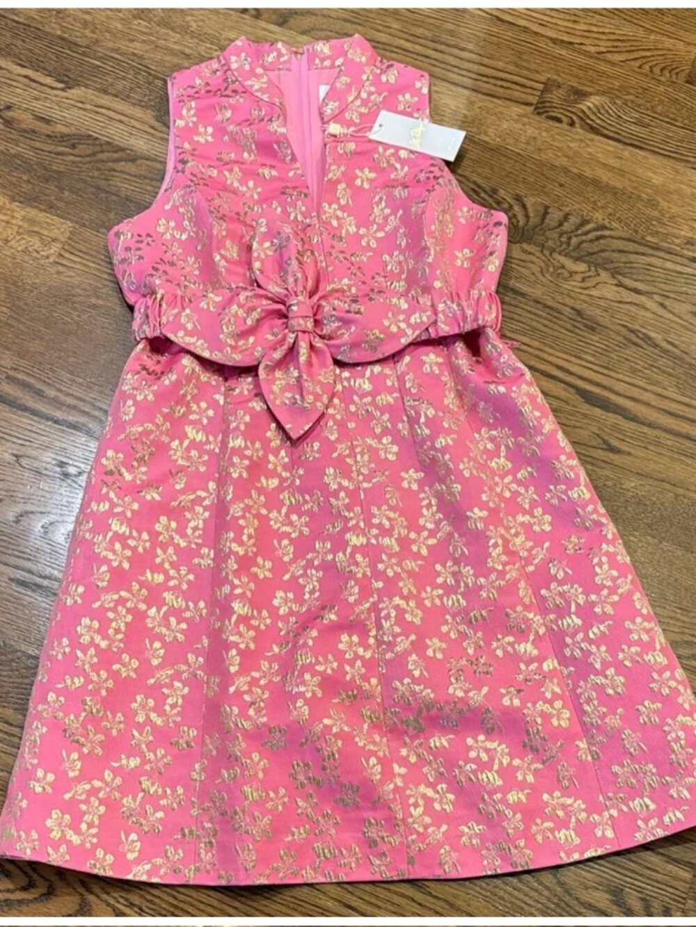 TAZIE DRESS, ROUSSEAU PINK DITSY DAISY METALLIC BROCADE size 0 NWT - Picture 5 of 5